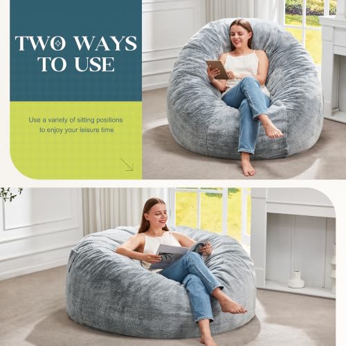 Hobestluk 4FT Grey Giant Bean Bag Chair for Adults with Filler & Removable Cover