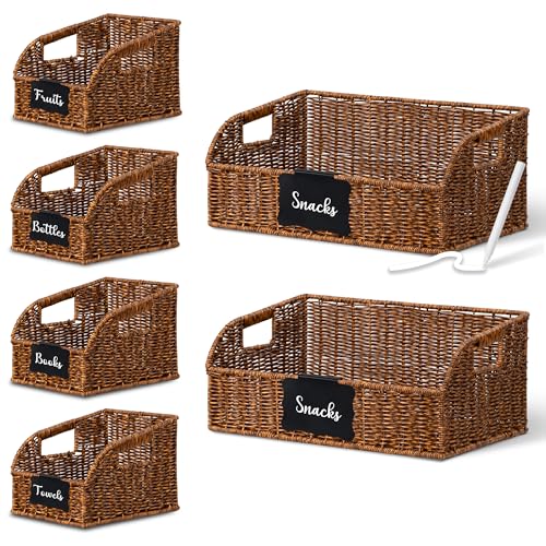 Brownlily Faux Wicker Pantry Storage Baskets Double Set - 6-Piece