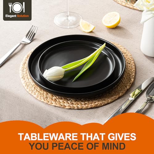 Ceramic Dinnerware Set 24 Pieces - Black Stoneware Plates & Bowls, Dishwasher & Microwave Safe