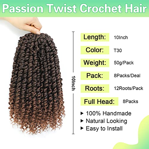 Ameli 10 Inch Passion Twist Crochet Hair 8 Packs Pre Looped for Black Women T30