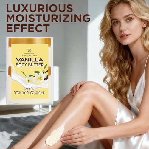 Vanilla Body Butter, Shea Body Butter for Women Dry Skin, Natural Vanilla Lotion for Body Care Smell Good-3.4 floz+6.8 floz(100ml+200ml)