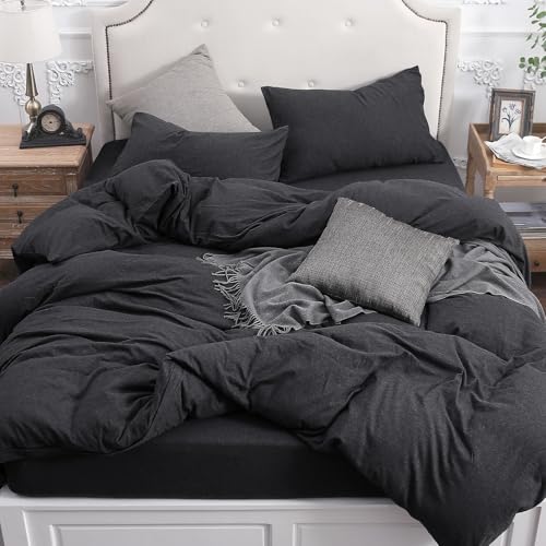 PURE ERA Heather Charcoal Grey Jersey Knit Duvet Cover Set Queen (No Comforter)