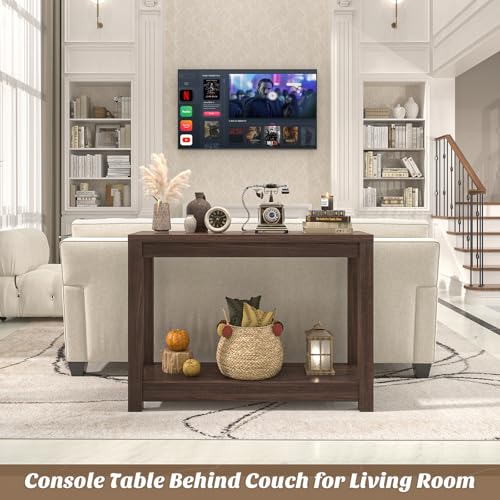 Besiost Farmhouse Narrow Console Table with Shelves - Black Walnut, 32" Entryway & Sofa Table
