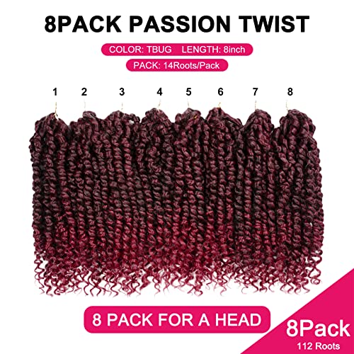 Kids Passion Twist Crochet Hair 8 Inch - 8 Packs, Pretwisted Curly Extensions TBUG