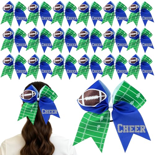 Yuxung 20 Pcs Blue Glitter Football Cheer Hair Bows 7" Sports Team Accessories