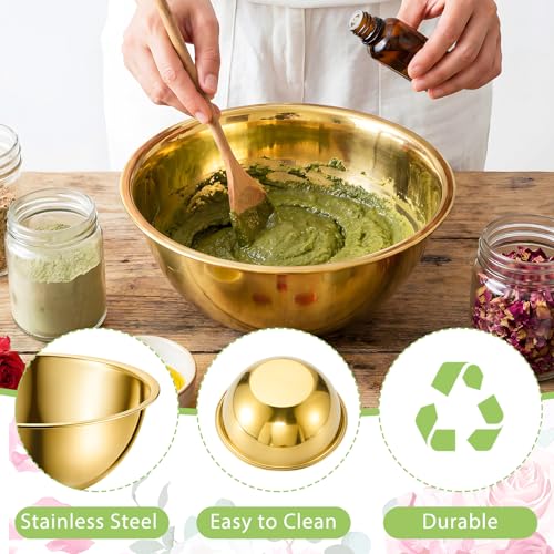 8 Inch Gold Stainless Steel Esthetician Spa Mixing Bowl - 2 Pack