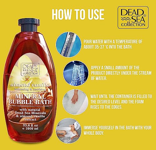 Dead Sea Bubble Bath with Almond Vanilla 33.8 fl oz Pack of 2 - Nourishing & Moisturizing Skin Care