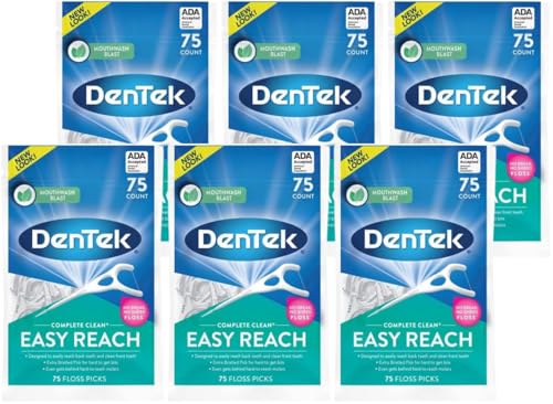 Dental Floss Picks with Fluoride Coating and Tongue Scraper – 75 Pack, Bulk 6 Sets