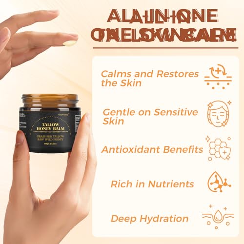 MEIDU Beef Tallow for Skin,Tallow and Honey Balm for Face,Raw Wild Honey Blend,Organic Grass-Fed Beef Tallow Balm,Face and Body Moisturizer(60g)