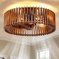 20-Inch Flush Mount Ceiling Fan with Light and Remote - Wooden Cage Low Profile Farmhouse N