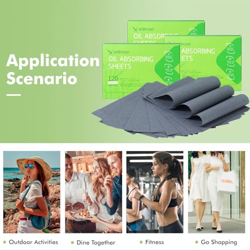 Oil Absorbing Sheets with Bamboo Charcoal - 6 Pack (720 sheets) Oil Blotting Sheets For Face, 20% More Makeup Friendly High-performance Handy Face Blotting Paper for Oily Skin