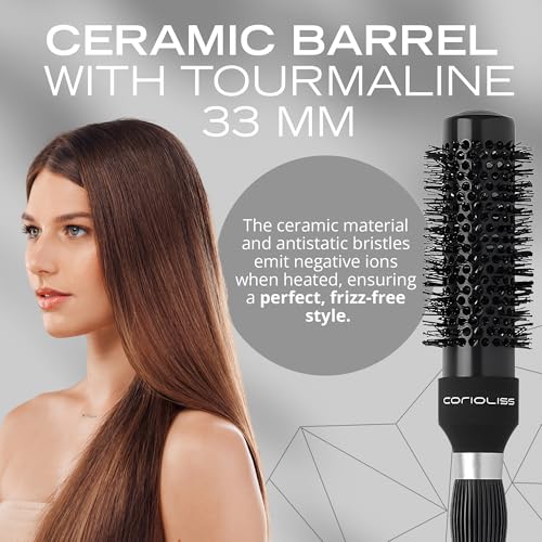 Hair Roller Brush for Women - 33mm Ceramic Tourmaline Styling Tool - Short Hair & Precise Styling