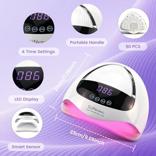 500W UV LED Nail Lamp, 90 LEDs Gel Nail Dryer for Fast Curing with LCD Display, 4 Timer Settings & Auto Sensor, Salon-Grade Nail Light for Home and Nail Salon Use