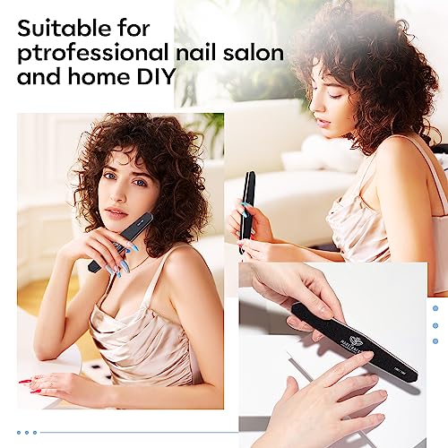 Modelones Cuticle Remover Kit Nail Files and Nail Buffers Blocks 4 PCS, Double Side Trimed & Shaped Emery Board 100/150/180 Grits 600/3000 Nail Shine Polishing Stick Black
