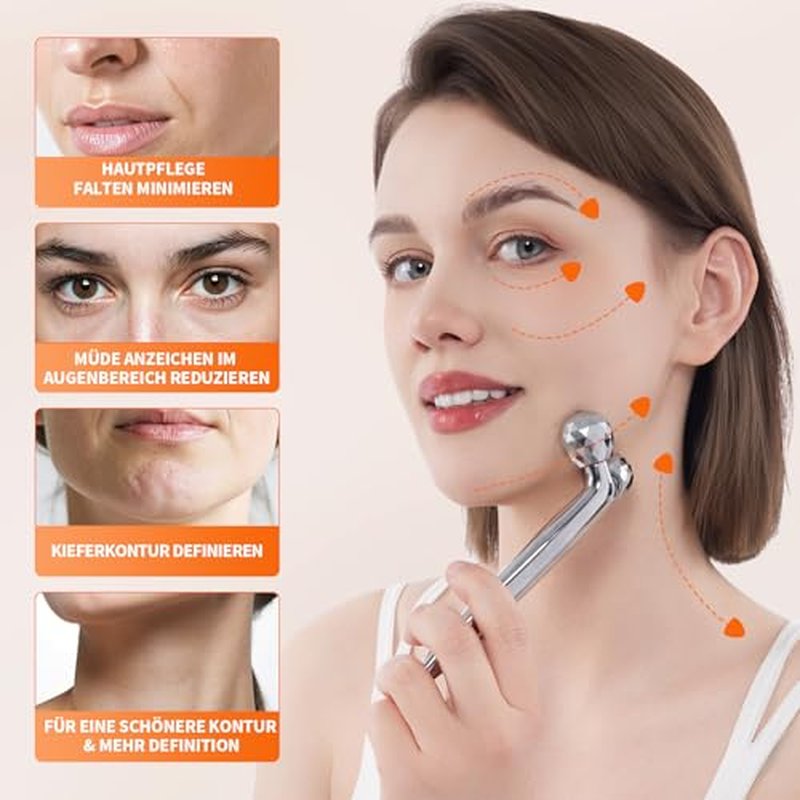 Metal Facial Roller Massager, 3D Cooling Face Massage Tool for Reduce Puffiness, Remove Eye Wrinkles, Face Lifting, Increase Firmness, Anti-Aging, Skin Tightening