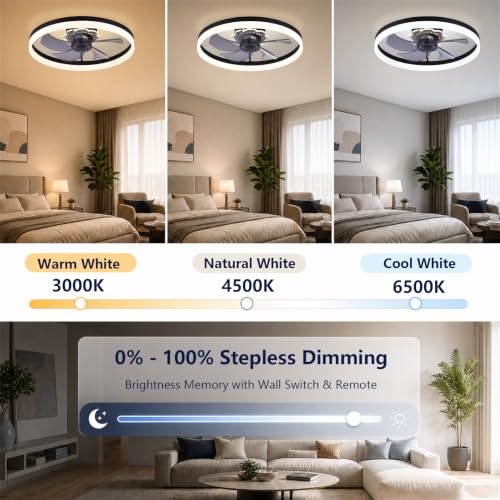 Black 20-Inch Low Profile Ceiling Fan with Light and Remote Control