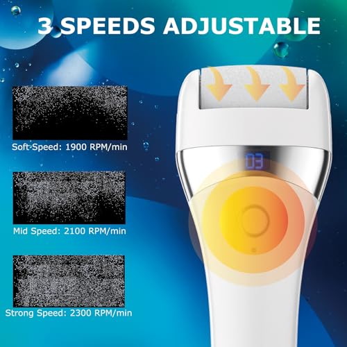 Fooseey Electric Foot Callus Remover - Rechargeable Waterproof Pedicure Tool with 3 Heads & Adjustable Speeds