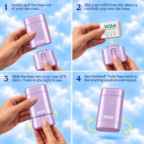 Wild Aluminum Free Natural Deodorant Starter Kit - Refillable Case & 3 Scents - Women's Fresh Variety