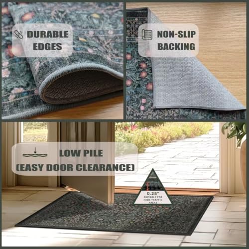 8x10 Green Washable Area Rug for Living Room & Bedroom - Non-Slip, Floral Design - Variation: Green / 8' x 10' Oblong