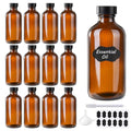 8 oz Amber Glass Boston Round Bottles Pack of 12 with Black Poly Cap - Homemade Extract & Essential Oil Storage