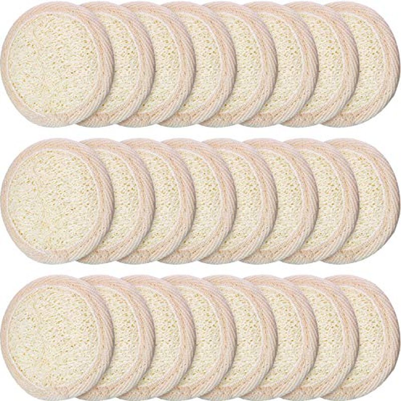24 Pieces Exfoliating Loofah Pad Facial Body Scrubber Round Bath Shower Loofah Sponge Pad Natural Exfoliating Scrubber Brush Close to Skin for Men Women Shower Bath and Spa(6.5 x 6.5 cm)