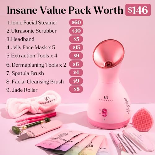 Facial Steamer Spa Kit with Complimentary 17 Skin Care Tools | Face Steamer for Facial Deep Cleaning with Towel Warmer & Humidifier Mode| Self Care Gifts for Women, Spa Gifts, Birthday Gifts for Women