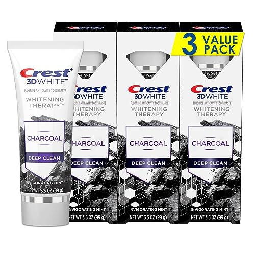 Crest 3D White Whitening Therapy Charcoal Toothpaste Mint 3.5oz Pack of 3 - Deep Clean & Remineralize
