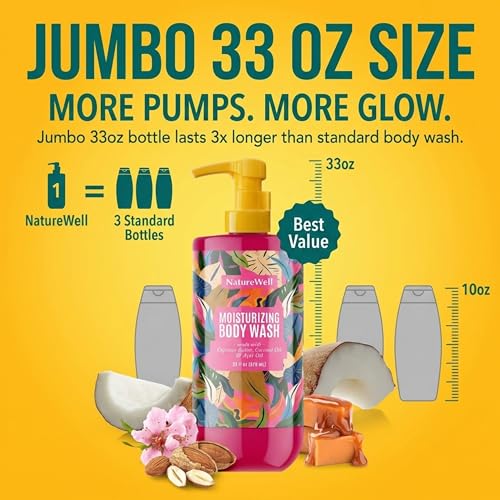 NATURE WELL Cheeky Moisturizing Body Wash, Creamy Formula Infused with Cupua?u Butter, Provides Gentle Cleansing & Intense Hydration, Deliciously Sweet & Warm Brazilian Nut Oil Scent, 33 oz
