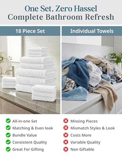 Casa Platino 18-Piece White Cotton Bath Towel Set - Soft & Absorbent