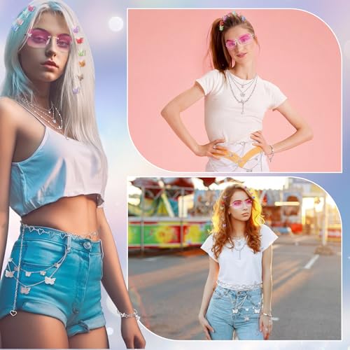 Fourluoo 60 Pcs Y2K Accessories Set for Women - Gradient Pink & Silver Variations
