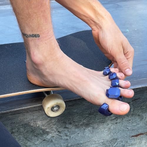 YogaToes¢ç Gems¢ç for Men Fits Men's Shoe Size 7 & Up. Gel Toe Stretcher & Separator in Metallic Blue. Helps Foot Pain & Boost Athletic Performance!