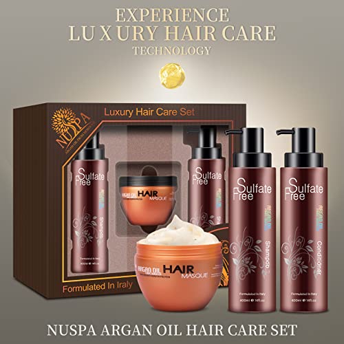 Nuspa Moroccan Argan Oil Hair Care Set - Sulfate-Free for Damaged & Frizzy Hair