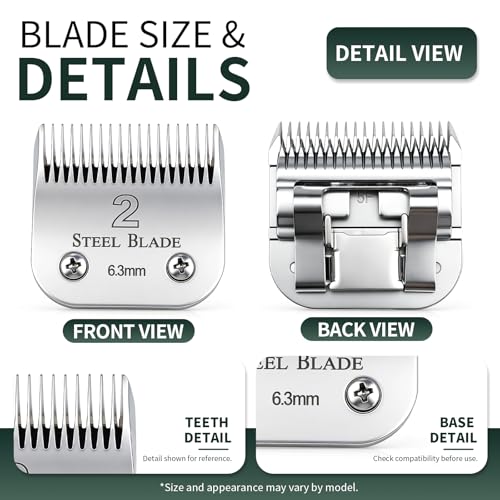 Size 2 Clipper Blade 6.3mm for Oster Classic 76, Heavy-Duty Stainless Steel