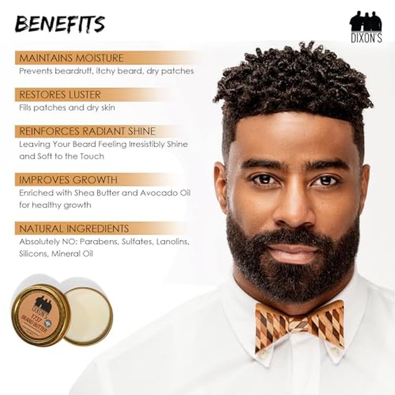 Dixon's 1737 Beard Butter, Beard Care with Moisturizing Balm, Patches Filling Dry Beard Solution, Paraben, Sulfate, and Petroleum-Free for Natural Grooming Bliss, (2oz)