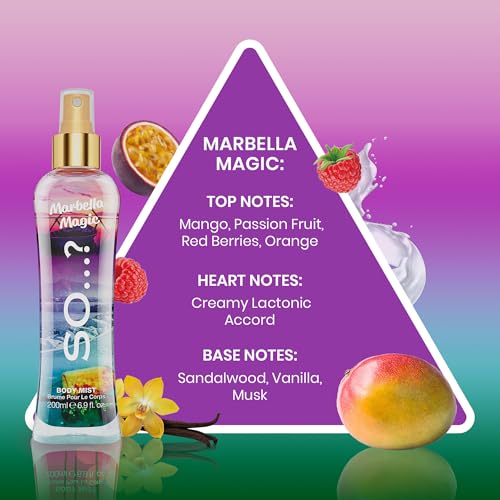 So...? Marbella Magic Body Mist Pack of 3 - Long Lasting Fruity Floral Scent (6.9 Fl Oz)