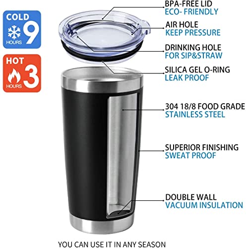Black 20oz Stainless Steel Insulated Tumblers with Lid - 12 Pack, Double Wall Vacuum Coffee Mug