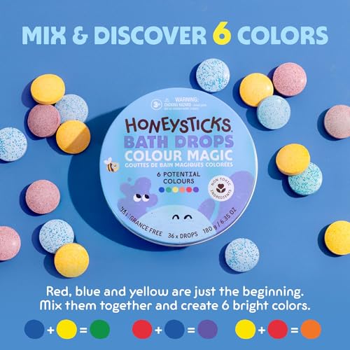Honeysticks Kids Bath Color Tablets - 36 Fizzing Bath Drops, Non-Toxic & Mess-Free