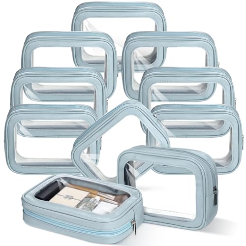 Blue 10 Pack Waterproof Clear Travel Makeup Bags TSA Approved Toiletry Organizer