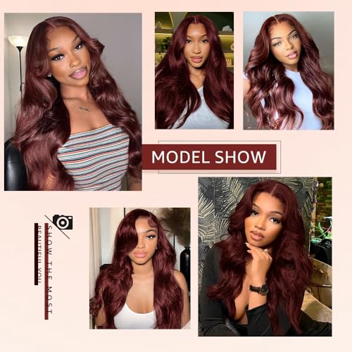 28 Inch Reddish Brown Lace Front Wig Human Hair 200% Density Body Wave HD Lace - Wigs-1