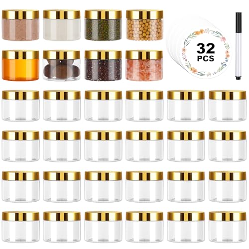 32 Pack 5 oz Plastic Jars with Gold Lids for Cosmetics Food Storage
