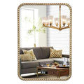 Gold 24x30 Beaded Frame Bathroom Mirror - Vintage Brass Vanity with Tempered Glass - Variation: 30L x 24W