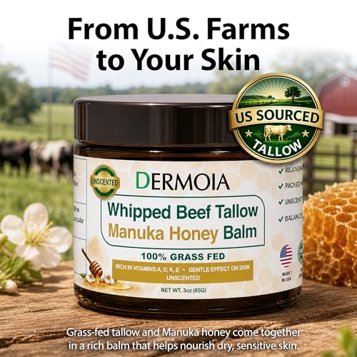Unscented Grass-Fed Beef Tallow & Honey Balm - 3 Oz Whipped Moisturizer for Dry Skin - Variation of THIS listing