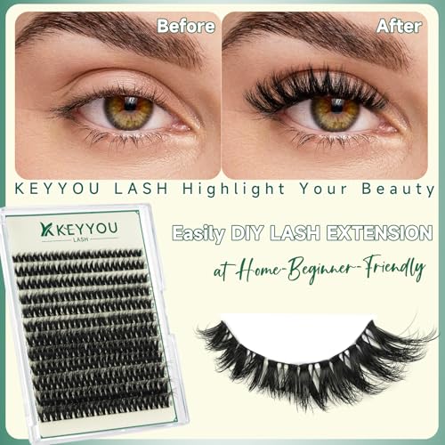KEYYOU LASH Flaunt Lash Cluster DIY 3D Eyelash Extensions 144pcs D Curl 8-18MIX Lashes Extension Eyelash Clusters Long Classic Individual Lashes Fluffy and Soft Wispy Volume Lashes (F01,3D)