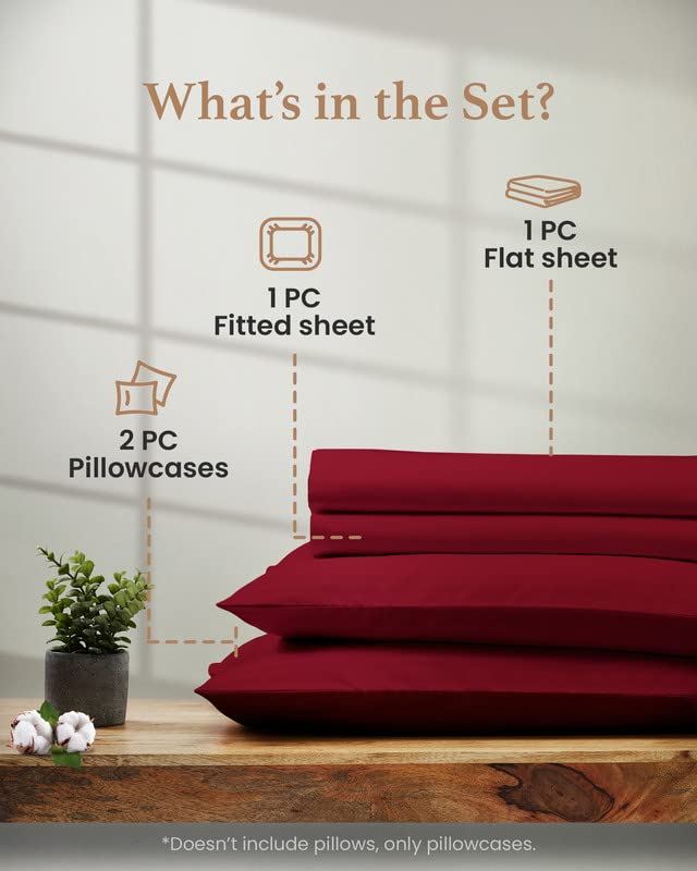 Queen Size Egyptian Cotton Bed Sheets Set - Burgundy 4 Piece Deep Pocket