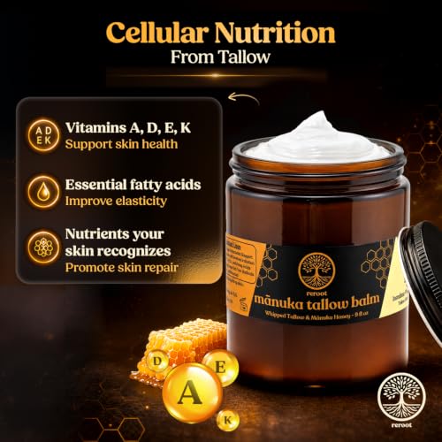 Manuka Honey Beef Tallow Face Moisturizer 9 Fl Oz - Unscented Hydrating Balm for Men Women Kids & Babies - 2 Ingredients