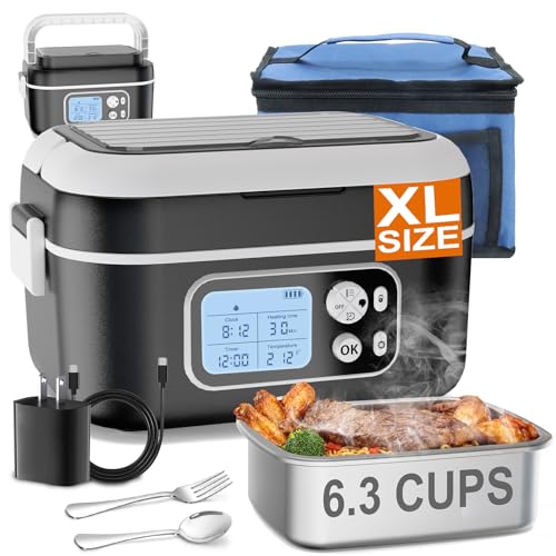 Cordless Electric Lunch Box with 27,000mAh Battery - Black, 6.3-Cup Capacity, Self-Heating Food Warmer