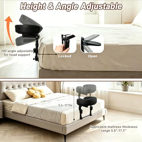 Adjustable Massage Headrest for Bed - Portable Face Cradle Pillow for Post-Surgery & Relaxation - Black (6-17IN)