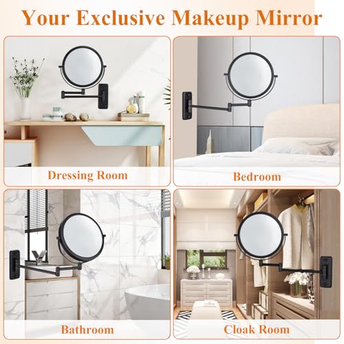 DECLUTTR 1X/15X Wall Mounted Makeup Mirror, 8" Double Sided Vanity Magnifying Mirror, 360¡Æ Swivel Extendable Bathroom Make Up Mirror, Black