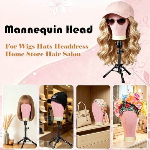 Pink 22 Inch Wig Head with 30" Tripod Stand - Styling & Display