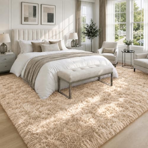 Zomfy 8' x 10' Camel Fluffy Shag Rug - Washable Soft Plush Indoor Carpet for Living Room & Kids' Room